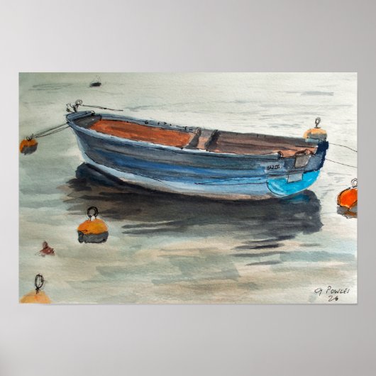 Roeiboot Nautilus Boot Waterverf Poster (Voorkant)