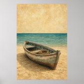 Roeiboot op het Zand Aquarel Kustkunst Poster (Voorkant)