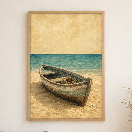 Roeiboot op het Zand Aquarel Kustkunst Poster