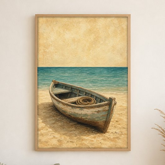 Roeiboot op het Zand Aquarel Kustkunst Poster