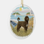Roeiboot - Portugese Waterdog (bruin) Keramisch Ornament (Rechts)