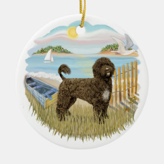 Roeiboot - Portugese Waterdog (bruin) Keramisch Ornament