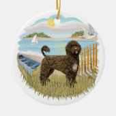Roeiboot - Portugese Waterhond (bruin) Keramisch Ornament (Voorkant)