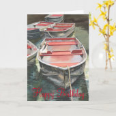 Roeiboot waterverf Verjaardag Kaart (Gele Bloem)
