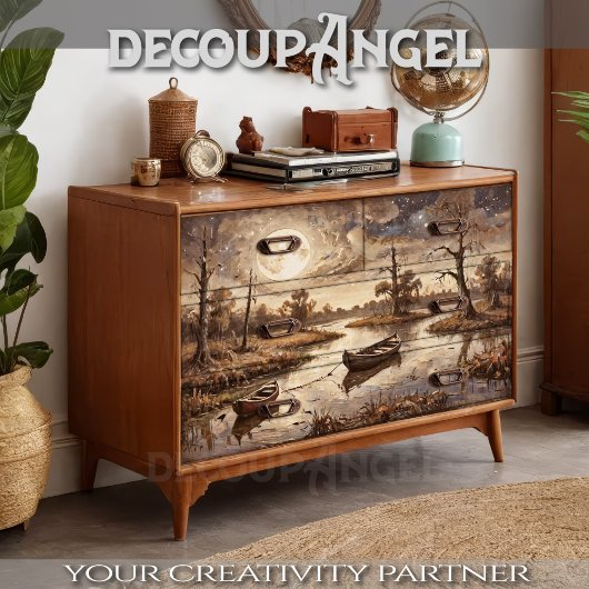 Roeiboten in het herfstlandschap - Decoupage - Tissuepapier