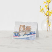 Roeiende cavia's, kleine briefkaart (Gele Bloem)