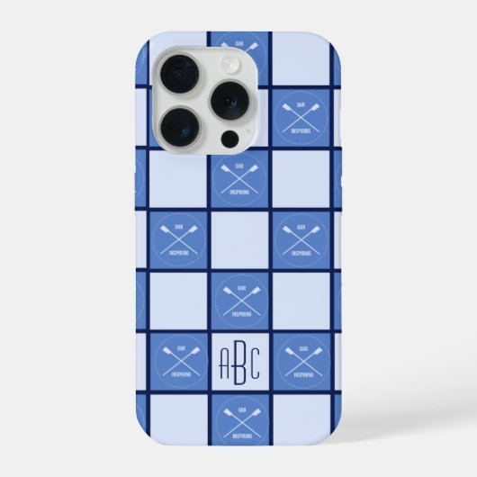 Roeiers gekruiste roeispanen initialen blauw iPhone hoesje (Achterkant)
