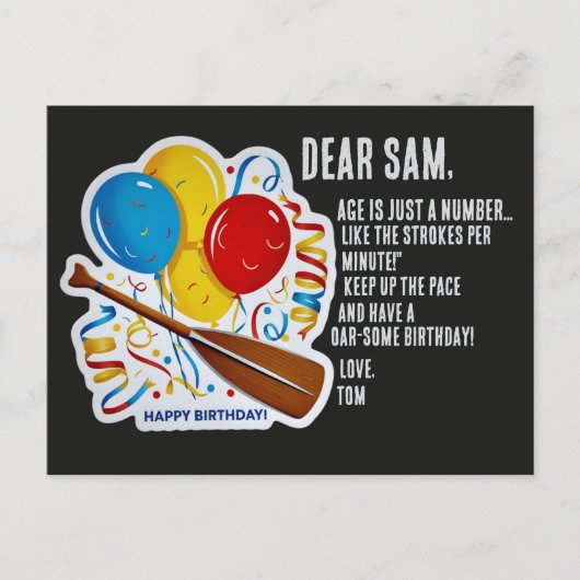 Roeiers Verjaardagsgenoegen: Oar-esome Viering Briefkaart (Voorkant)