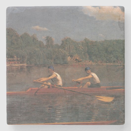 Roeiwedstrijd op de rivier stenen onderzetter (Voorkant)