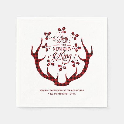 Roem aan de pasgeboren Koning Rode Buffalo Kerstmi Servet (Voorkant)