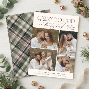 Roem aan God Geruite Kerst Collage Foto Feestdagenkaart