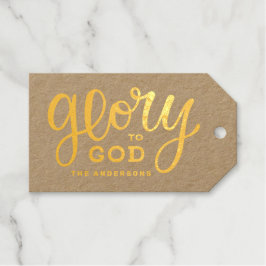 Roem aan God | Goud Rustieke Religieuze Kerst Cadeaulabels
