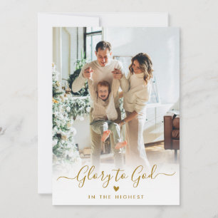 Roem aan God Gouden Schrift Elegant 2 Foto Kerstmi Feestdagenkaart