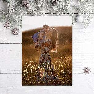 Roem aan God Handlettering Foto Folie Feestdagenkaart