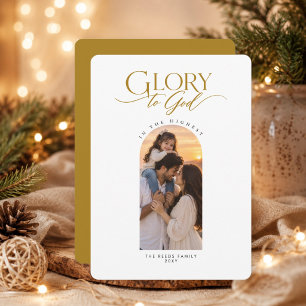 Roem aan God Luxe Religieuze Kerst Boog Foto Feestdagenkaart