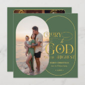 Roem aan God Religieus 2 Foto Script Christelijk Feestdagenkaart (Voorkant / Achterkant)