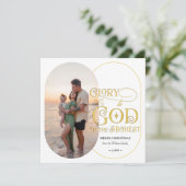 Roem aan God Religieus Christelijk 2 Foto Script Feestdagenkaart (Staand voorkant)