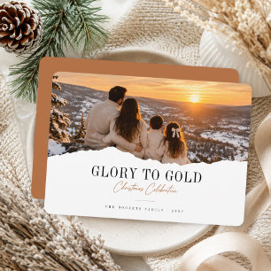 Roem aan God Religieuze Gescheurde Rand Foto Kerst Feestdagenkaart