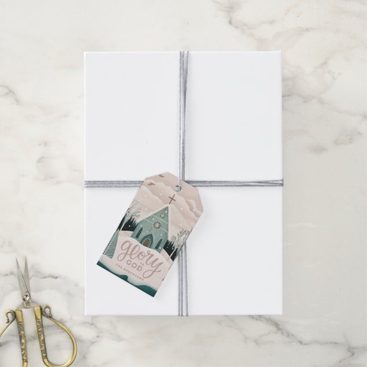 Roem aan God | Religieuze kerstvakantiekerk Cadeaulabel (Met Touw)