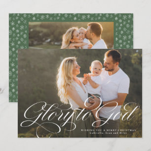 Roem aan God religieuze twee foto elegante Kerstmi Feestdagenkaart