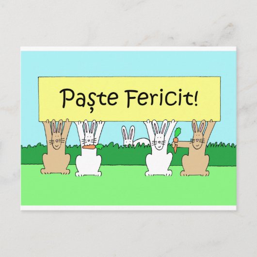 Roemeen Happy Easter Cartoon Bunnies Feestdagenkaart (Voorkant)
