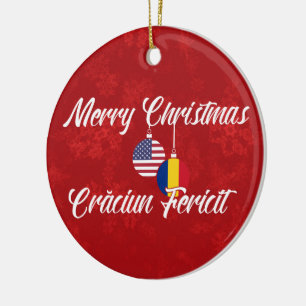 Roemeens-Amerikaans tweetalig Prettig kerstfeest Keramisch Ornament