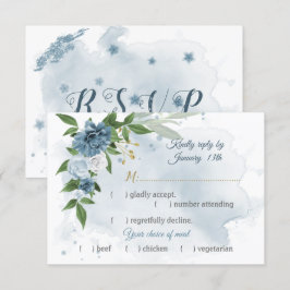 roemeense blauwe bloemen grienerige maaltijdkeuze RSVP kaartje