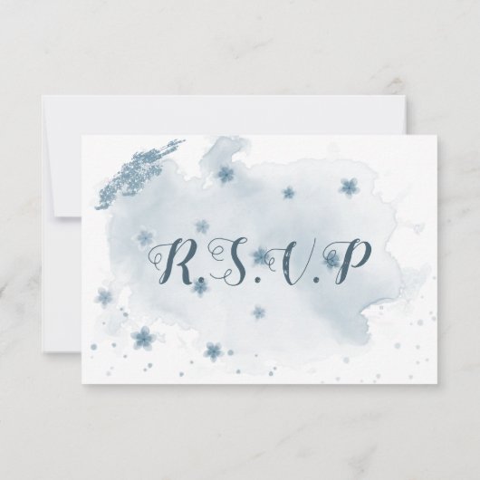 roemeense blauwe bloemen groene botanische bloemen RSVP kaartje (Achterkant)