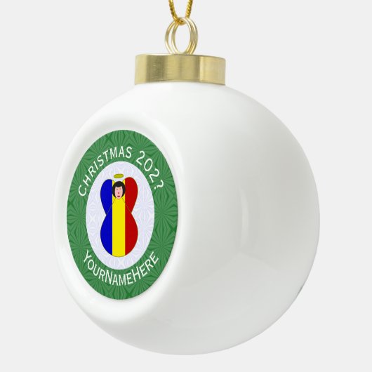 Roemeense engel kerstvlag gepersonaliseerd keramische bal ornament (Rechts)