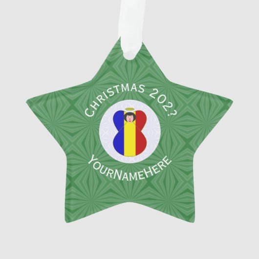 Roemeense engel kerstvlag gepersonaliseerd ornament (achterkant)