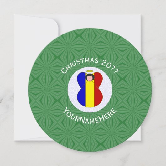 Roemeense engel vlag Kerstmis Personaliseer Rond Kaart (Voorkant)