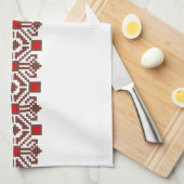 roemeense folkkostuum stikt geometrische bloemkuns theedoek (Quarter Fold)