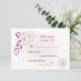 roemeense fuchsia en witte bloemen botanisch RSVP kaartje