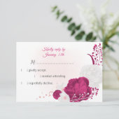 roemeense fuchsia en witte bloemen botanisch RSVP kaartje (Staand voorkant)