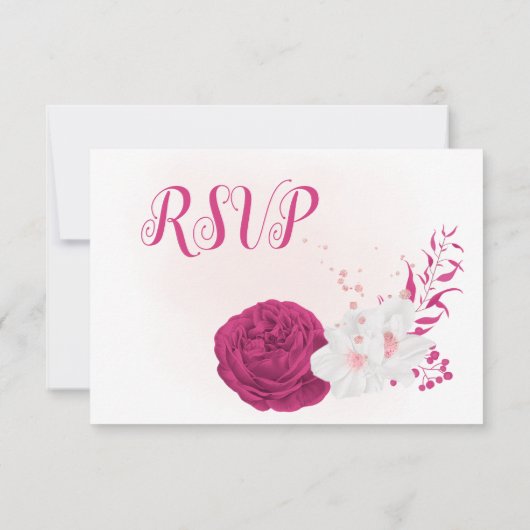 roemeense fuchsia en witte bloemen botanisch RSVP kaartje (Achterkant)