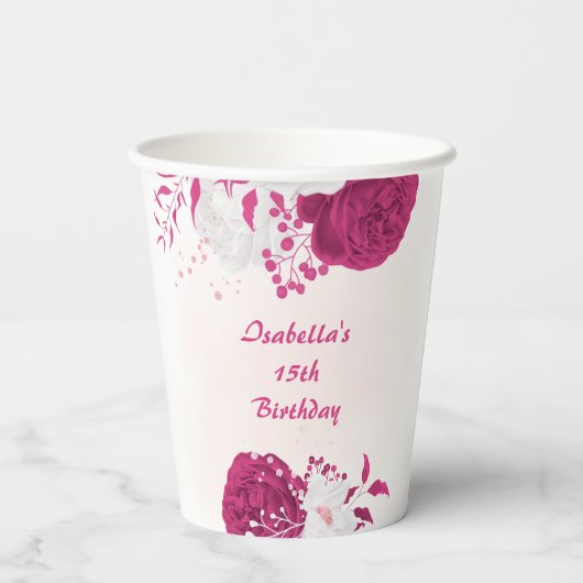 roemeense fuchsia white bloemen botanisch papieren bekers (Achterkant)