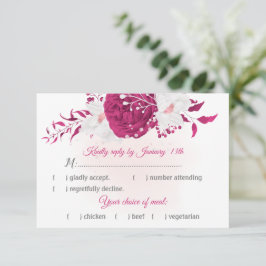 roemeense fuchsia white bloemen met maaltijdkeuze RSVP kaartje
