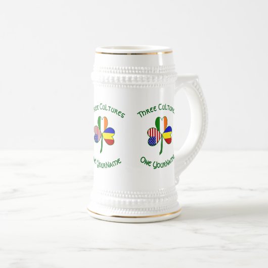 Roemeense Ierse Vlag van de VS Shamrock Gepersonal Bierpul (Voorkant rechts)