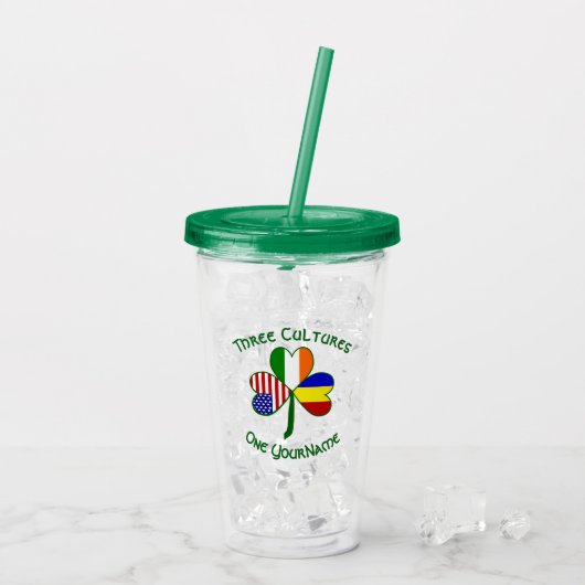 Roemeense Ierse vlaggen Shamrock personaliseren Acryl Drinkbeker (Achterkant ijs)