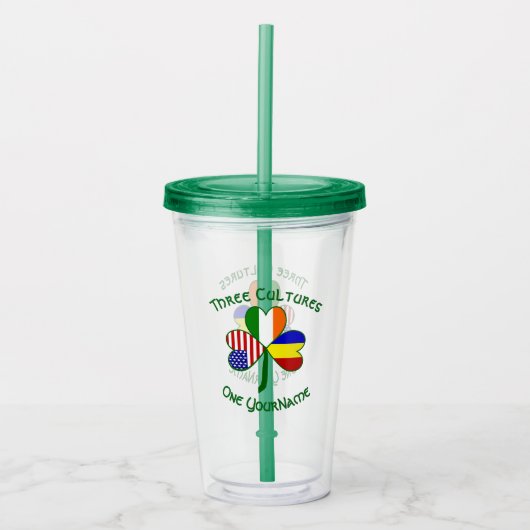 Roemeense Ierse vlaggen Shamrock personaliseren Acryl Drinkbeker (Voorkant)