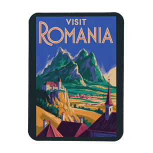 Roemeense landschapsillustratie Reis Kunst Vintage Magneet