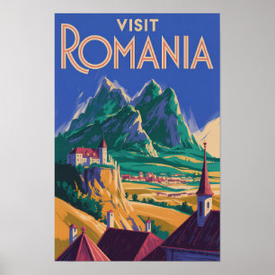 Roemeense landschapsillustratie Reis Kunst Vintage Poster
