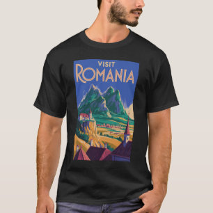 Roemeense landschapsillustratie Reis Kunst Vintage T-shirt