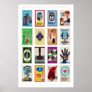 Roemeense luciferdoosjes collage, vintage ephemera poster