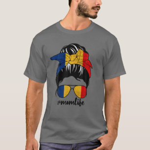 Roemeense mam Messy Bun Romania Pride Patriotic Mo T-shirt
