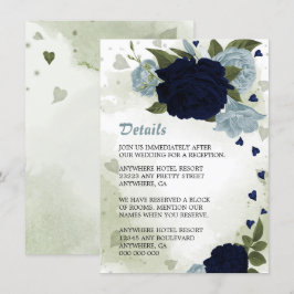 roemeense marine &stoffige blauwe bloemen greenery informatiekaartje