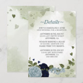 roemeense marine &stoffige blauwe bloemen greenery informatiekaartje (Voorkant / Achterkant)