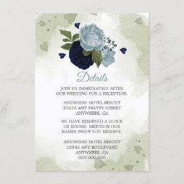 roemeense marine &stoffige blauwe bloemen greenery informatiekaartje