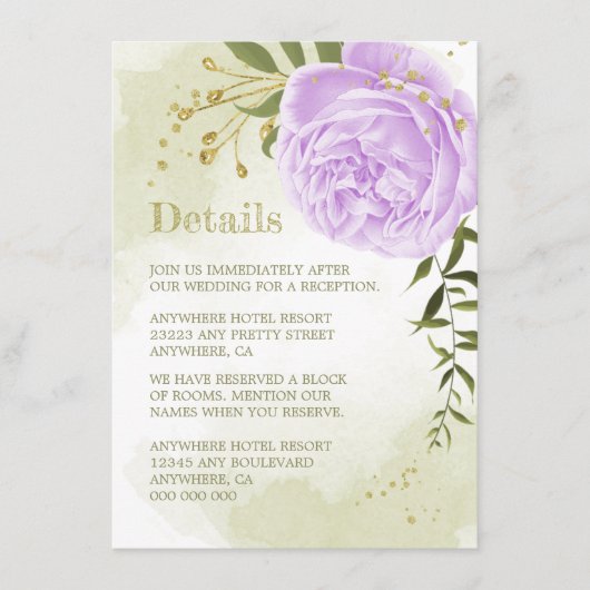 roemeense paarse bloemen grienerige details informatiekaartje (Voorkant)