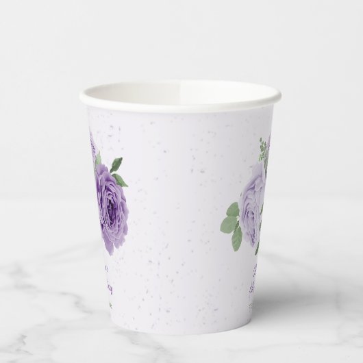 roemeense paarse lavendel groene bladeren papieren bekers (Links)